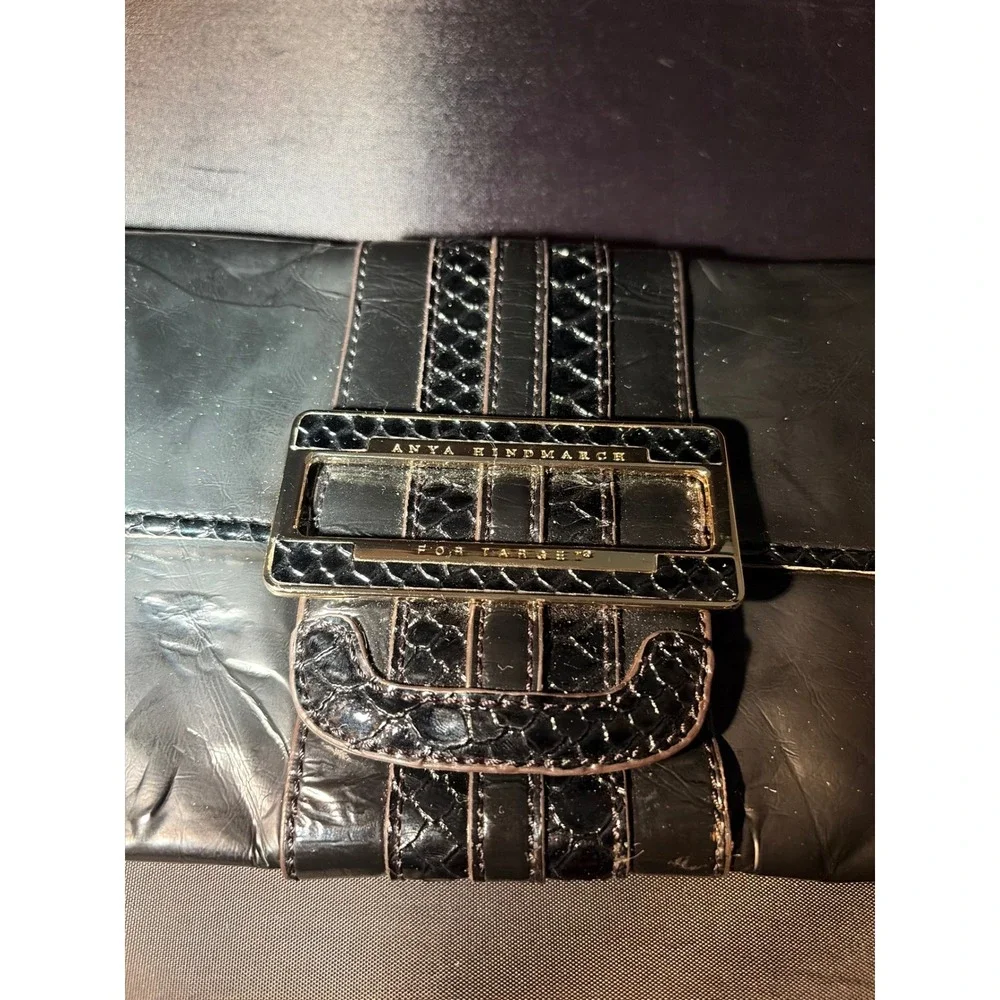 Anya‎ Hindmarch for Target Black Faux Leather Snakeskin Trim Buckle Clutch Bag